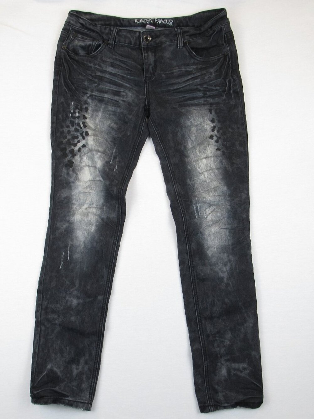 Almost Famous Skinny Jeans Juniors Size 13 Black Denim Jeans Distressed